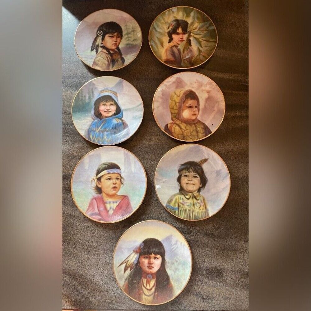 Artaffects Set Of Seven Plates Native American Children Limited Edition 4”